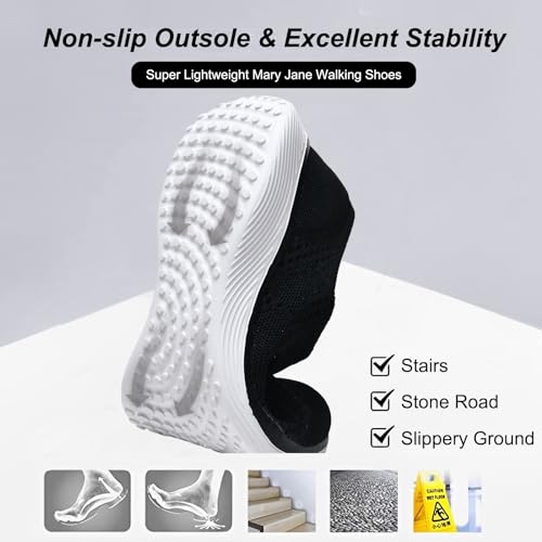 Image of HONHOLD Women's Casual Knit Mary Jane Flat Shoes with Arch Support