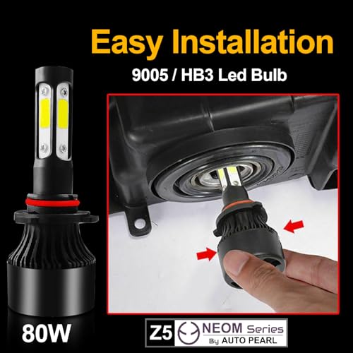 Image of Auto Pearl 9005 LED-Headlight Bulb for Car 80W 3500LM 6000K, White (9005 Car LED-Headlights Bulb), Pack of 2