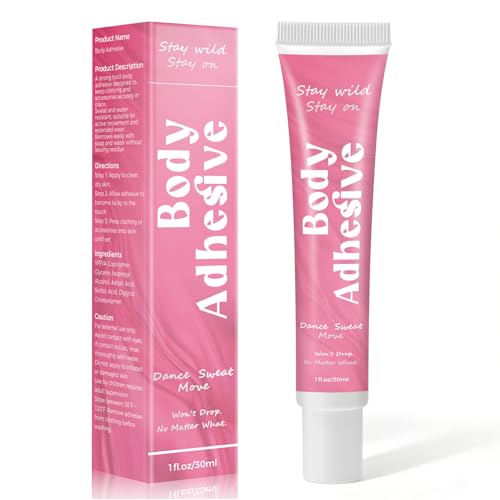 Body Adhesive Glue for Clothes & Skin Fabric-Safe Body Glue Sweat-Resistant & Washable Fashion Glue Tape for Dancers Socks Leotards Bras Wigs Costumes Cosplay Holds All Day Fast Drying