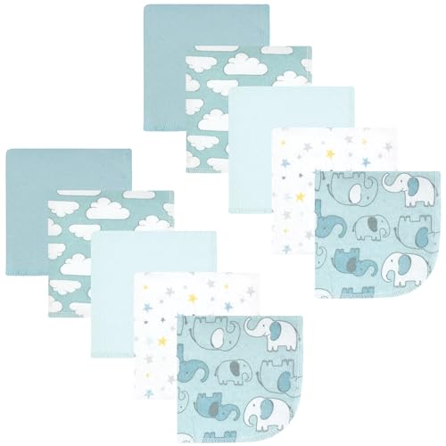 Image of Hudson Baby Unisex Baby Flannel Cotton Poly Washcloths, Boy New Elephant 10Pk, One Size