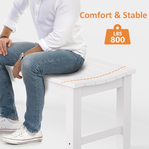 Image of Outdoor Bench Set of 2, 2-Person Patio Backless Benches, HIPS Weatherproof Garden Bench that Never Rot and Fade, Suit for Backyard, Church, Patio, Deck and Entryway (White)