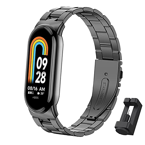 BDIG Correa Compatible para Xiaomi Mi Band 10/Mi Band 9/Xiaomi Mi Band 8, Pulsera de Repuesto de Acero Inoxidable Hebilla Ajustable Correa para Mi Smart Band 10/9/8 Negro (Reloj No Incluido)