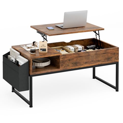 IKIFLY ローテーブル 昇降式 コーヒーテーブル 木製リフティングテーブル 多機能 リビングテーブル 高さ調整 簡単開閉 ホンムオフィス ガス昇降式 ダイニングテーブル リビングルームとオフィス用 収納テーブル 在宅勤務 食事 幅90×奥行45×高さ46-59cm (ビンテージ)