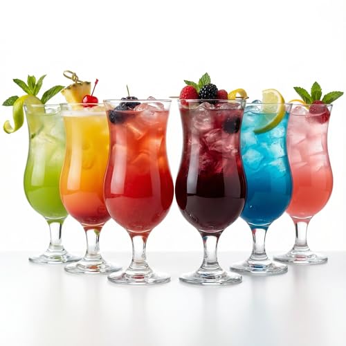 Tall Cocktail Glasses, 6 Pcs Milkshake, Mojito, Margarita, Sangria, Pina Colada Glasses, Large Hurricane Glass, Stemmed Big Coupe Glassware (6x380ml)