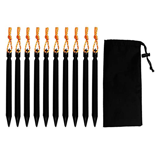 Asuthink Piquetas Camping Suelo Duro, 10 Pcs Estacas de Tiendas de campaña Estacas para Tienda, Camping Carpa uñas estacas, Arena Clavijas de Tiendas de campaña para al Aire Libre Camping - Negro
