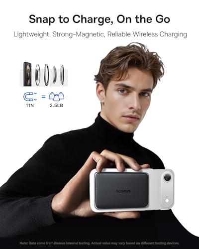 Image of Baseus Picogo Power Bank, 0.3 inch Ultra Slim 5000mAh MagSafe Battery Pack, Upgraded CCC Certified and Polished Alloy Magnetic Portable Charger, Wireless Charger for iPhone 17 /16 /15 /14 /13 /12