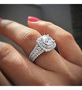 Gixaxak Silver Plated Micro Pave Hand Simulation Diamond Ring Zircon Rings Cubic Zirconia Promise...