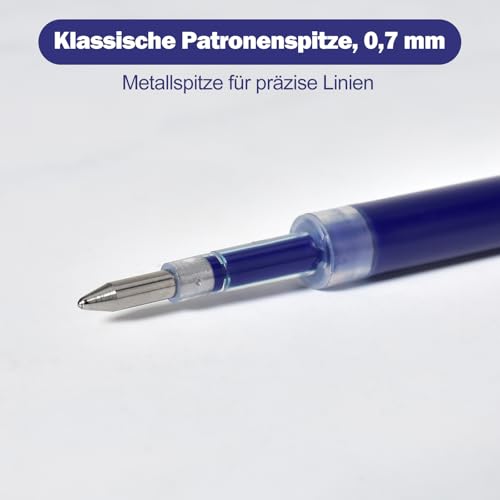LVZONGXIN 12 Stück Liquid Gel-Nachfüllmine Metallspitze, Kompatibel Mit Pentel Energel - [ Blaue ] - 0,7mm Kugelspitze Ersatzminen, Funktioniert mit Pilot G2 07, Gelschreibermine [ NICHT RADIERBAR ]