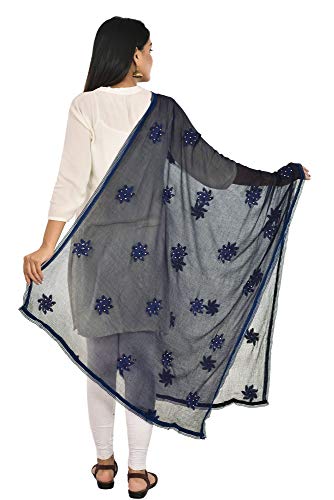 Image of YOUTHQUAKE Flower Embroidered Diamond Work Chiffon Dupatta for Womens & Girls With 4 Side Lace