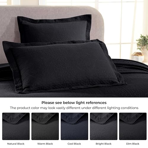 Superior Cotton Fleur De Lis Bedspread Set, Warm Blankets, All-Season Bedding, Bedroom Decor, Decorative Boho Medallion Coverlet, Includes 1 Bedspread, 1 Pillow Sham, Twin, Black