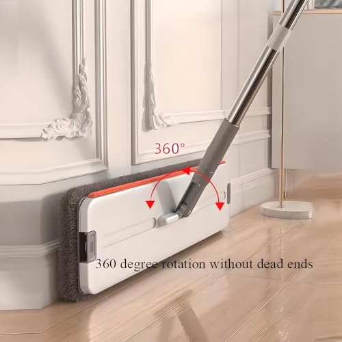 Image of Flat Mop Set with Dual-Chamber Bucket | Wet & Dry Mopping | 360 Rotating Microfiber Head | Hands-Free Wringing | Lightweight ABS for Tile, Marble, Wooden & Laminate Floors