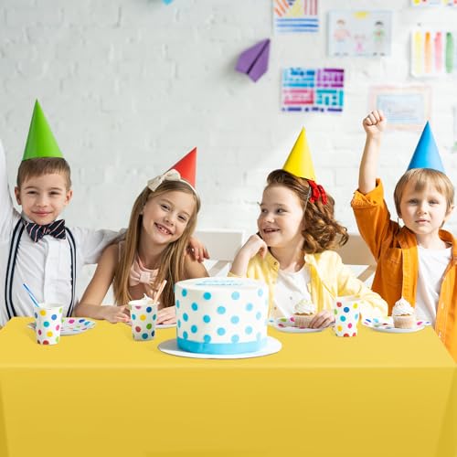Image of tujol Yellow Disposable Plastic Table Cloth Roll 54 inch X 100', Plastic Table Cover with Cutter Box, Cut to Size Disposable Tablecloth for Parties
