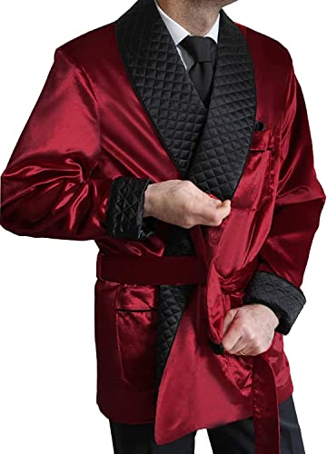 SOCOOL Men's Short Velvet Smoking Robe with Belt Wedding Party Jacket Elegant Dinner Coat4