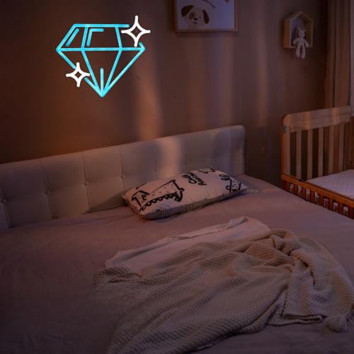 Image of Alluring Brightness, Sparkling Sapphire Diamond LED Neon Sign - USB Powered, Wall-Mounted Light for Jewelry, Makeup Stores, Bars, Parties & Home Decor, 13 inchx14.8 inch