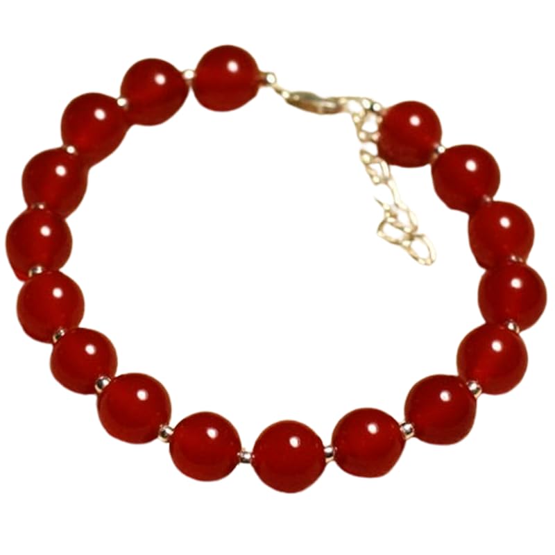 Pulsera de cornalina natural y plata ajustable con cuentas de 8mm de corte suave