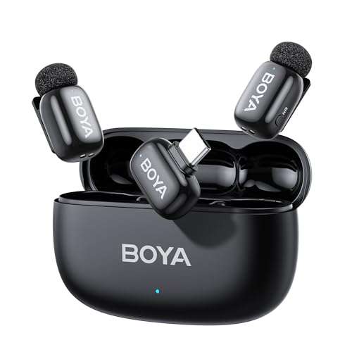 BOYA Mini Microfono Inalambrico (2TX+1RX) para iPhone 15/16, Android, 5g Ultraligero, Micrófono de Solapa, AI Voice Changer, Reducción de Ruido de 3 Niveles, 30h, Microfono Movil con Conector USB-C