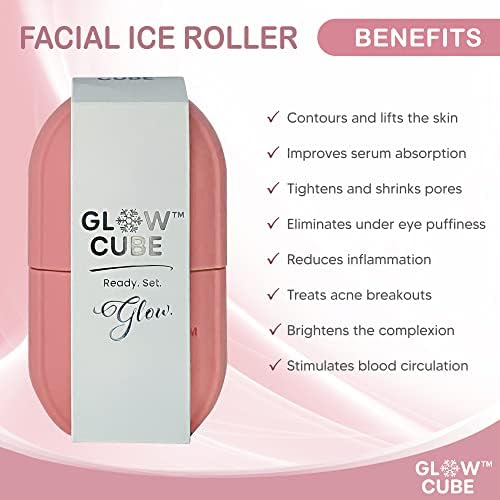 GLOW CUBE Ice Roller For Face Eyes and Neck To Brighten Skin & Enhance Your Natural Glow/Reusable Facial Treatment to Tighten & Tone Skin & De-Puff The Eye Area (Pastel Pink)