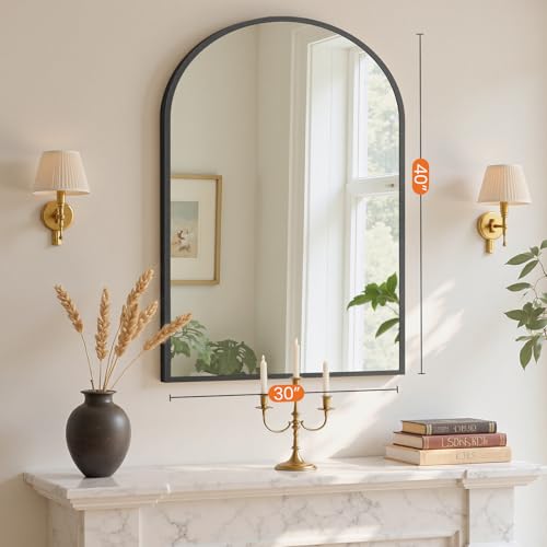 Image of Sweetcrispy 30 inchx40 inch Arched Black Bathroom Mirrors for Wall, Bathroom Mirrors for Over Sink, Metal Framed with HD Shatter-Proof Glass for Entryway, Living Room, Bedroom, Home Decor