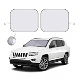 Ziciner 2 PCS Car Windshield Sun Shade, Auto Sun Heat and UV Rays Blocker, 33'×36' Foldable Automotive Front Window Sunshade Protector, Universal Vehicle Interior Accessories (Silver-L)