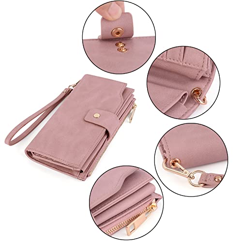 UTO Wallet Women Vegan Leather Wristlet Snap Long Purse Credit Card Holder Elegant Clutch
