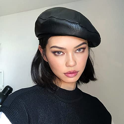 Yrpndp Pu Leather Beret, French Lady Beret, Fashion Warm Hat Black #TOP1