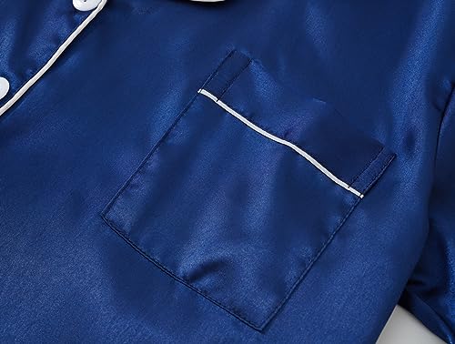 Unisex Kids Boys and Girls Pajama Sets Summer Short Sleeve Long Pants 2pcs Silky Sleepwear Button Down Loungewear3