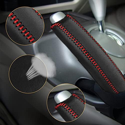 SUNBREATH Compatible with Genuine Leather Hand-Stitched Handbrake Cover Interior Accessories Protective Cover Decoration for Honda Civic 2006 2007 2008 2009 2010 2011 Red Line