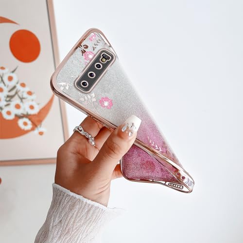 Image of for S10 Plus Case, Galaxy S10 Plus Case for Women Gradual Change Glitter Crystal Soft TPU Butterfly Floral Heart Clear Protective Cover with Strap for Samsung Galaxy S10 Plus 2019 (Rose Gold)