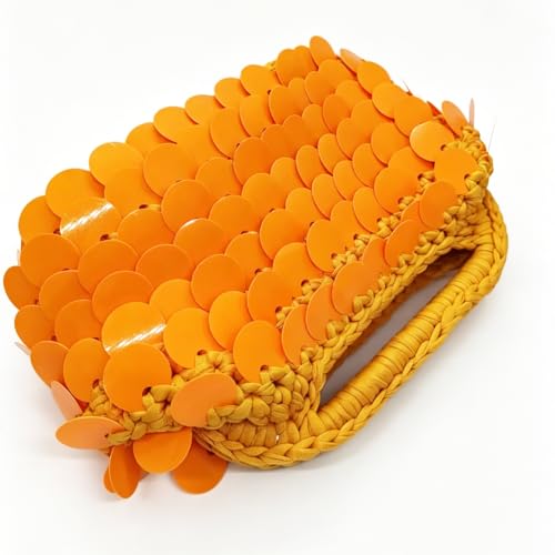 Image of Small Woven Clutch Purse Handmade Crochet Evening Bag Unique Sequin Clutch Handbag for Wedding Party Prom