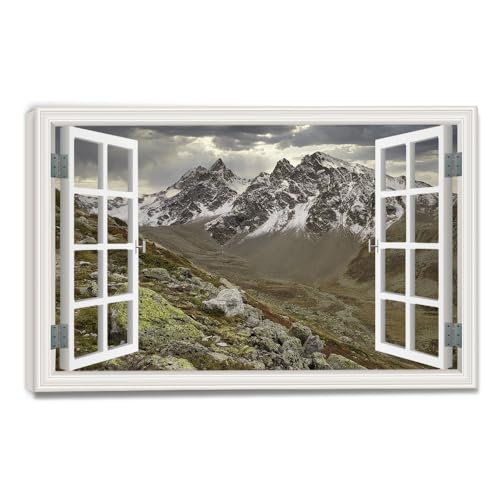 Tableau toile vue mer grand angle avec design fenêtre trompe-l'œil moderne