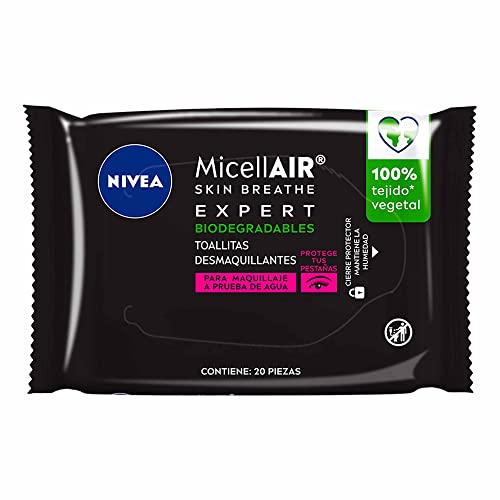 Desmaquillantes, Drugstore NIVEA Toallitas Faciales Desmaquillantes Expert (20 piezas) - Biodegradables, Enriquecidas con Extracto de Té Negro - Ideal para Piel Sensible