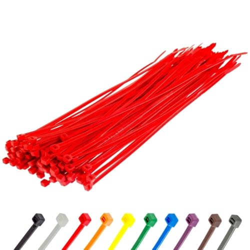 Gocableties Kabelbinder 100 Stück Rot, 300 mm x 4,8 mm mit 22,2 kg Zugfestigkeit, UV Beständig Set