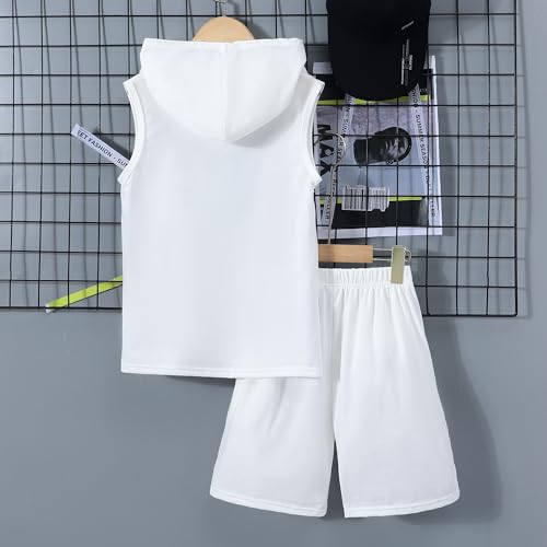 Image of Kids Boys Summer 2PCS Outfits Sleeveless Hooded Loose Casual Top Shirt and Elastic High Waist Sports Short Pant Set