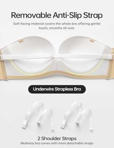 Image of Wingslove Strapless Bra Push Up for Women Underwire Half Backless Bra with Removable Straps Seamless Padded Support
