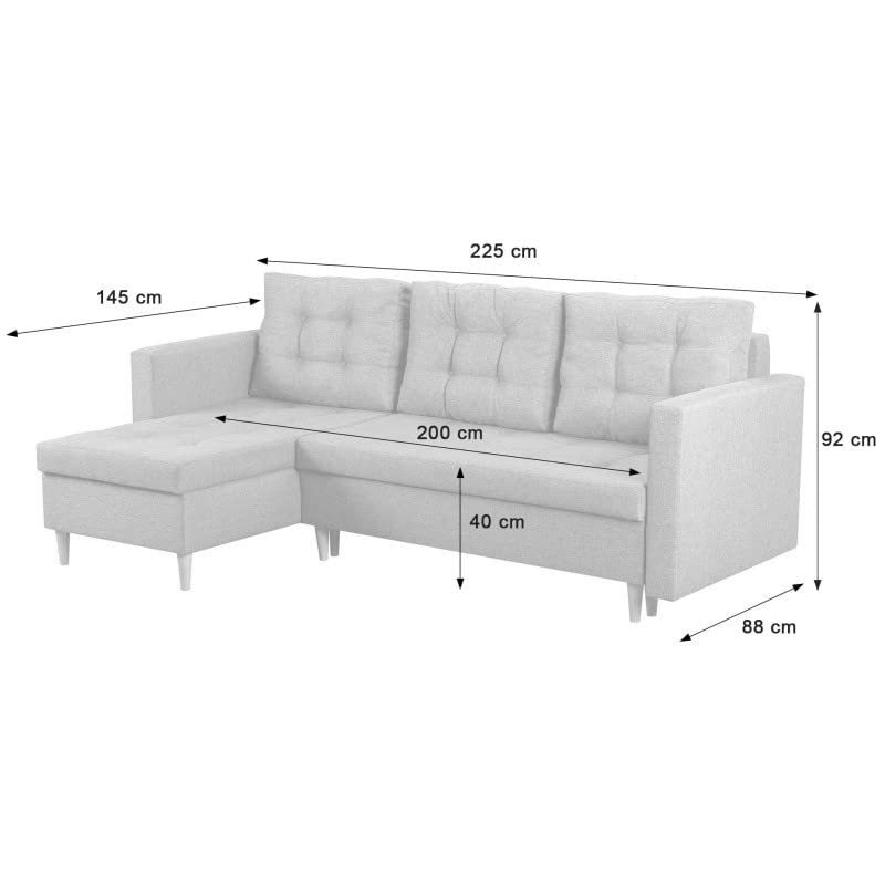 bonni Ecksofa Oslo mit Schlaffunktion, Eckcouch, Schlafsofa, L-Form Sofa, Polsterecke mit Bettkasten, Klappsofa, Schlafcouch, Bettsofa, Couchgarnitur, Sofagarnitur (beige) – Bild 3