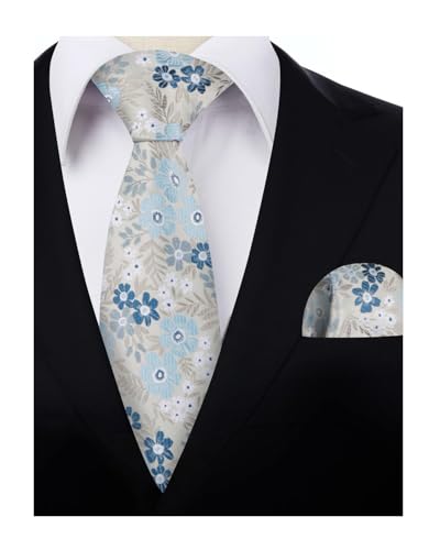 Image of Alizeal Mens 3.15'' Natural Flower Pattern Tie with Floral Pocket Square Set