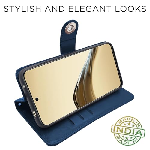 Image of Pikkme Flip Cover Leather Finish | Inside TPU with Card Pockets | Wallet Stand and Shock Proof | Complete Protection Button Flip Case for Realme 13 Pro 5G / Realme 13 Pro Plus 5G (Blue)