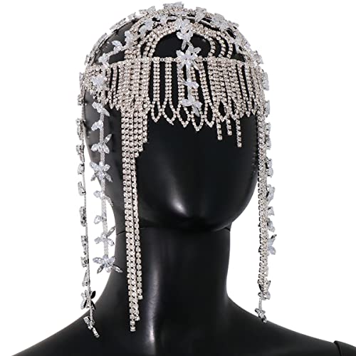 Stonefans 1920S Rhinestone Headpiece Cap Silver Bridal Flapper Head Chain Headband Prom Gatsby Cleopatra Hair Accessories For Women Costume (Silver1) #TOP3