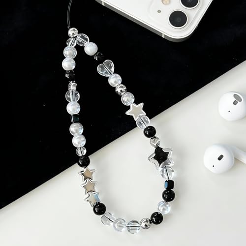 Image of Cute Beaded Camera Wrist Strap for Phone, Digital Camera Charm Lanyard, Pearl Beaded Chain for Bag Keychain Gift