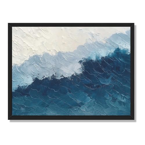 Framed textured ocean waves oil painting Poster Canvas Print Art