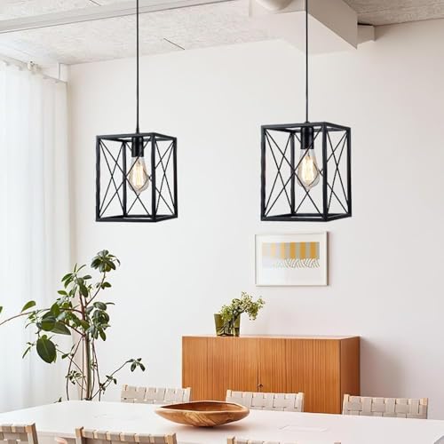Suspension E27 en fer noir : lanterne carrée style industriel - 3