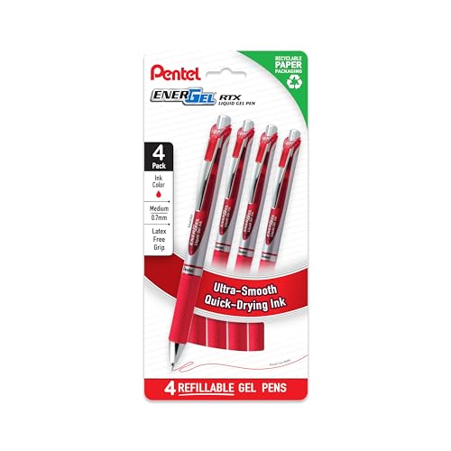 Bolígrafos Pentel EnerGel RTX Líquido 0.7mm Rojo Pack 4