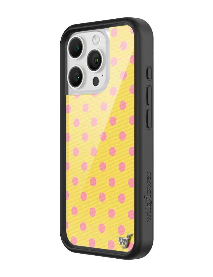 Image of Wildflower Cases - iPhone 16 Pro Compatible - Polka Dot - Yellow & Pink | Impact-Certified 6.5 ft Drop Protection Case, Raised Protective Bumper, Cute Aesthetic Design, Women-Owned Small Business