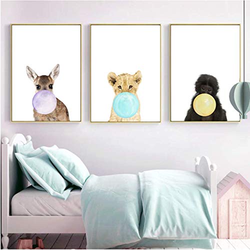 Cadeau Naissance Toile Animaux Bulle : Déco Idéale 50x70cm