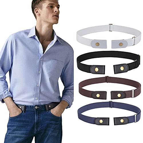 Image of WERFORU 4 Pack No Buckle Show Belt for Men Buckle Free Stretch Belt for Jeans Pants 1.38 Inches Wide