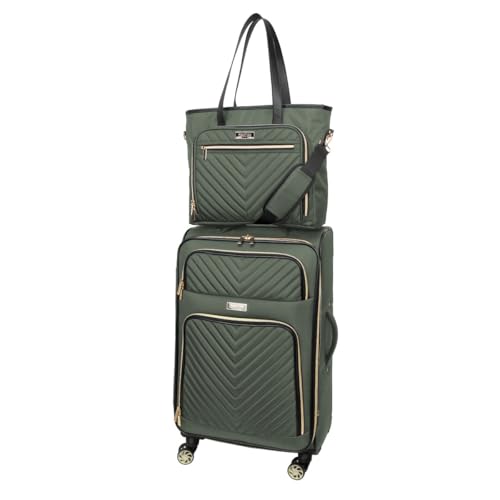 Image of Kenneth Cole REACTION Chelsea 2-Piece Bundle - 20 inch Chevron Expandable 8-Wheel Carry-On Suitcase & Matching 15 inch Laptop Tote Bag, Olive