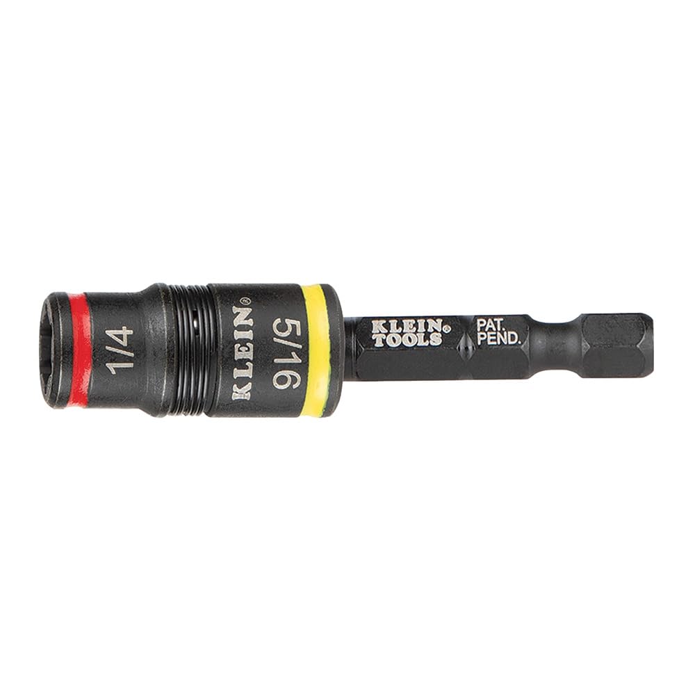 Klein Tools 32931 Zestaw nasadek udarowych 3 w 1, gniazdo z klapką z 2 rozmiarami sterowników sześciokątnych SAE i funkcją trzymania bitów 1/4 cala, klasa udarowa