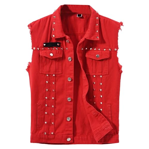 Mens Punk Casual Lapel Jean Vests Retro Ripped Sleeveless Denim Jacket Trucker Cowboy Slim Fit Jackets