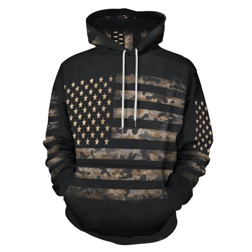 Sweat à capuche imprimé 3D noir pour homme avec poche kangourou pratique