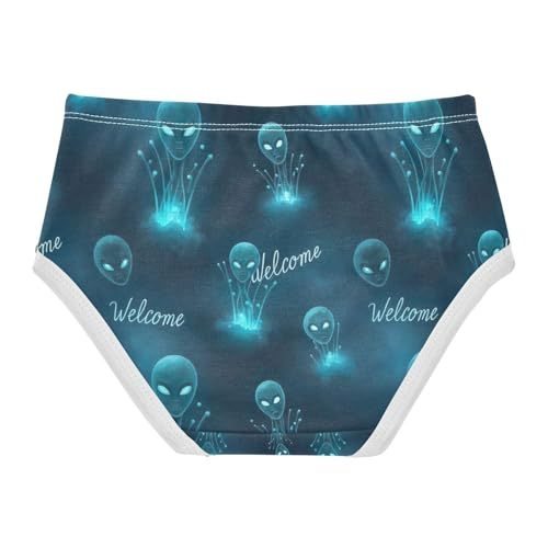 Girl Panties, Teal Glowing Aliens Toddler Girl Panties, Cotton Girls Underwear, 2T–8 Years2